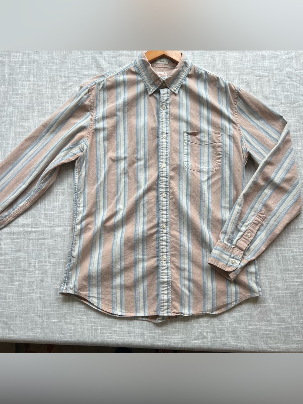 J. Crew Organic Cotton Broken-in Oxford Striped Dusty Pink Blue & White